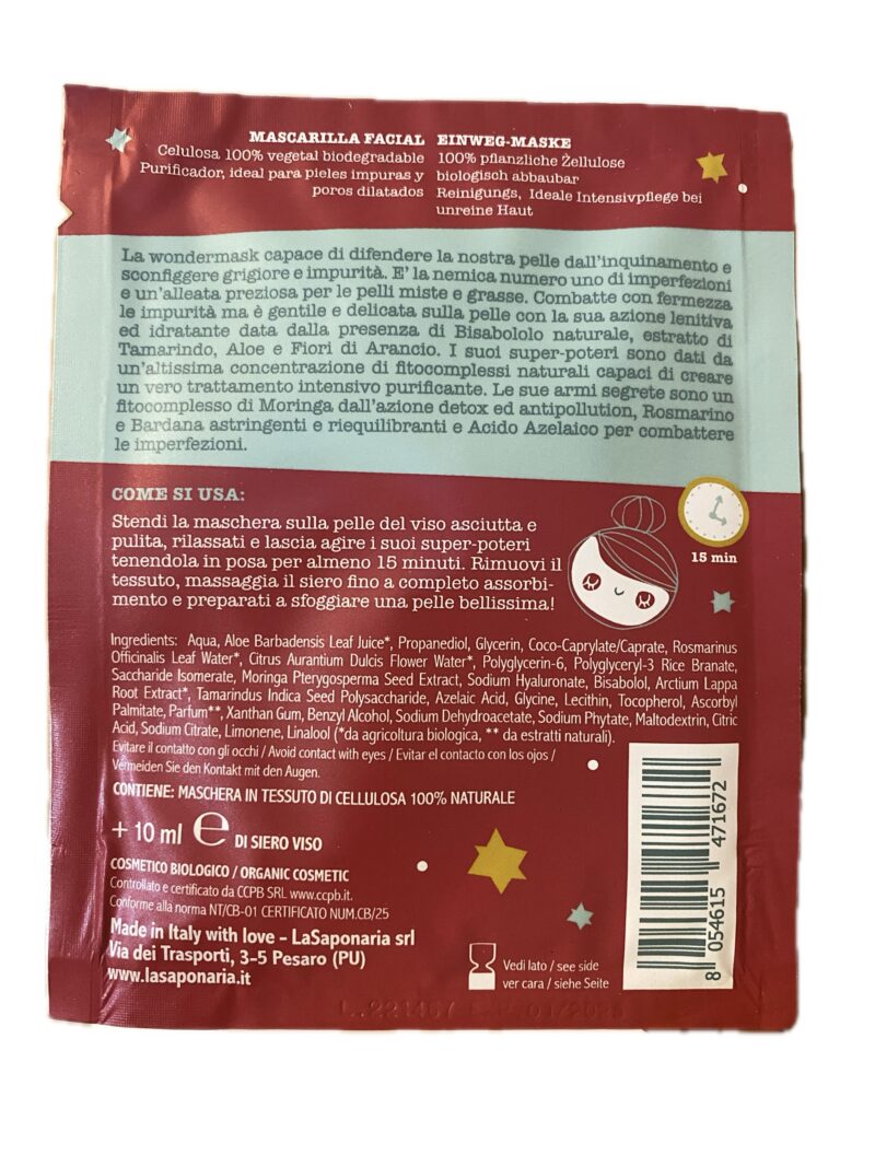 La saponaria: Wondermask - Maschera in tessuto purificante
Purificante e riequilibrante - immagine 2